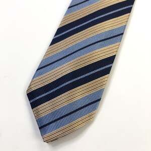 XMI PLATINUM Men's 100% Silk Necktie USA Designer STRIPED Brown Blue 61 In MINT